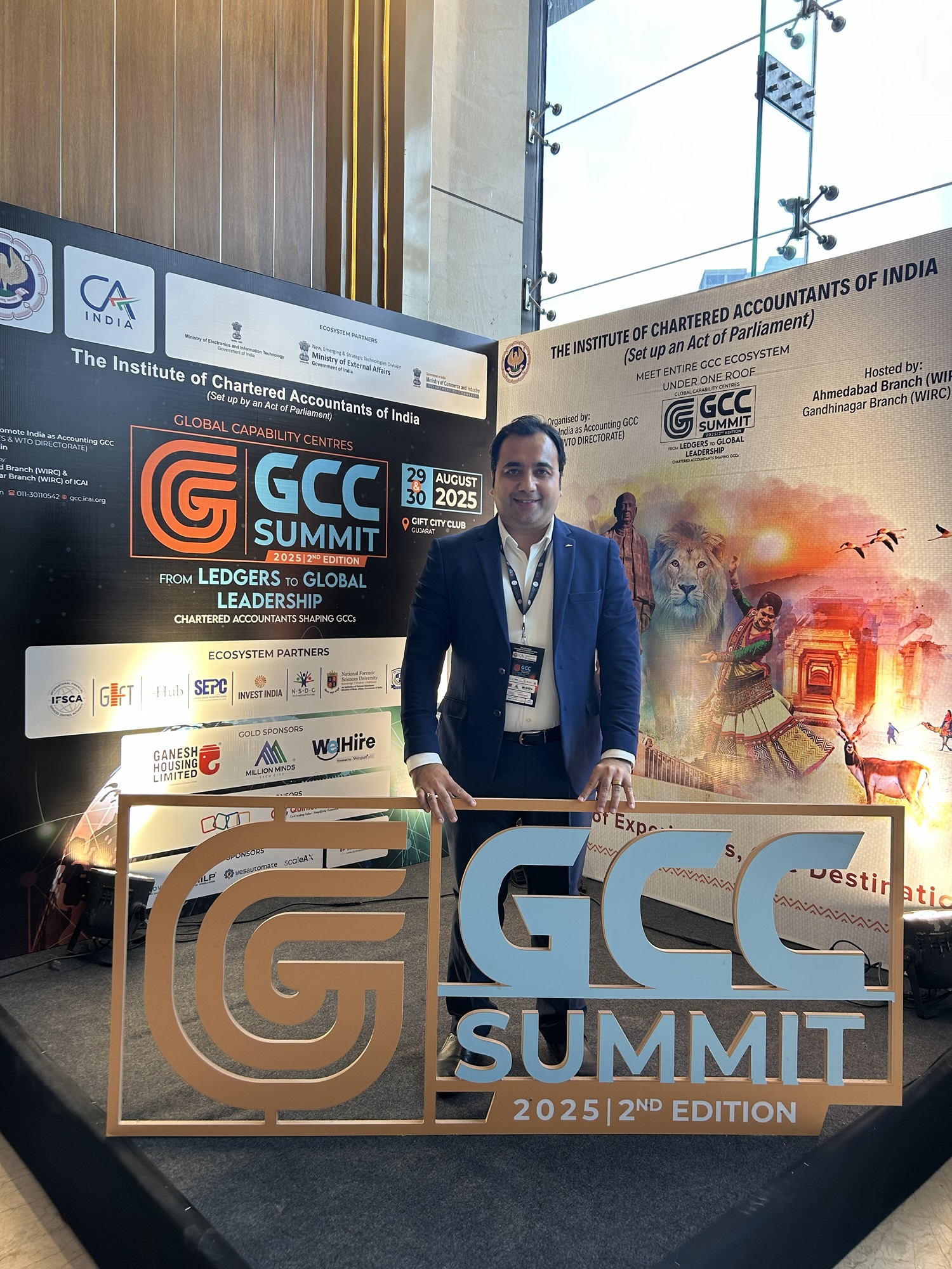 Kalpesh Karia at ICAI GCC Summit 2025, representing Welspun GCC and launching WelHire.